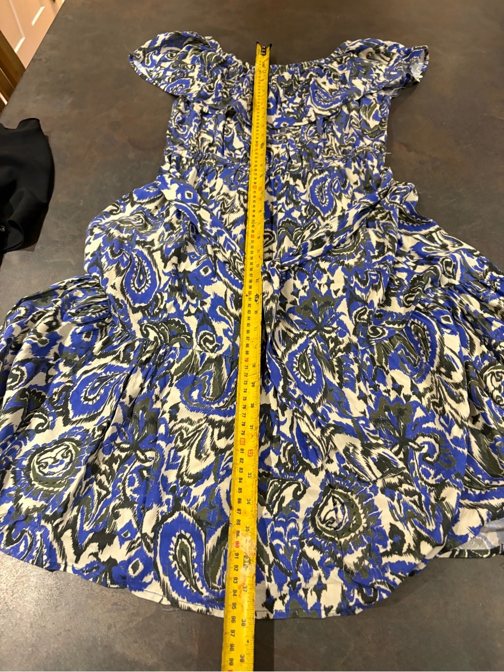 Off-Shoulder Blue Paisley Midi Dress with Tie Waist Medium - Picture 4 of 6